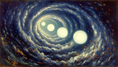 The orbs traveling through space to their destinations